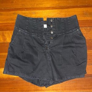 Free People Black Denim Balloon High-Waisted Shorts 31
